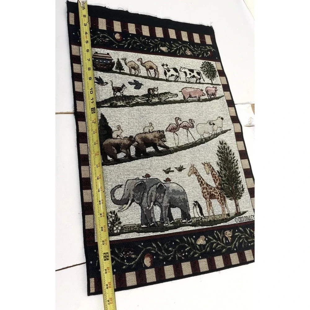 VTG Coco Dowley Noahs Ark Woven Tapestry Wall Hanging Mini 17x24-26 No Rod